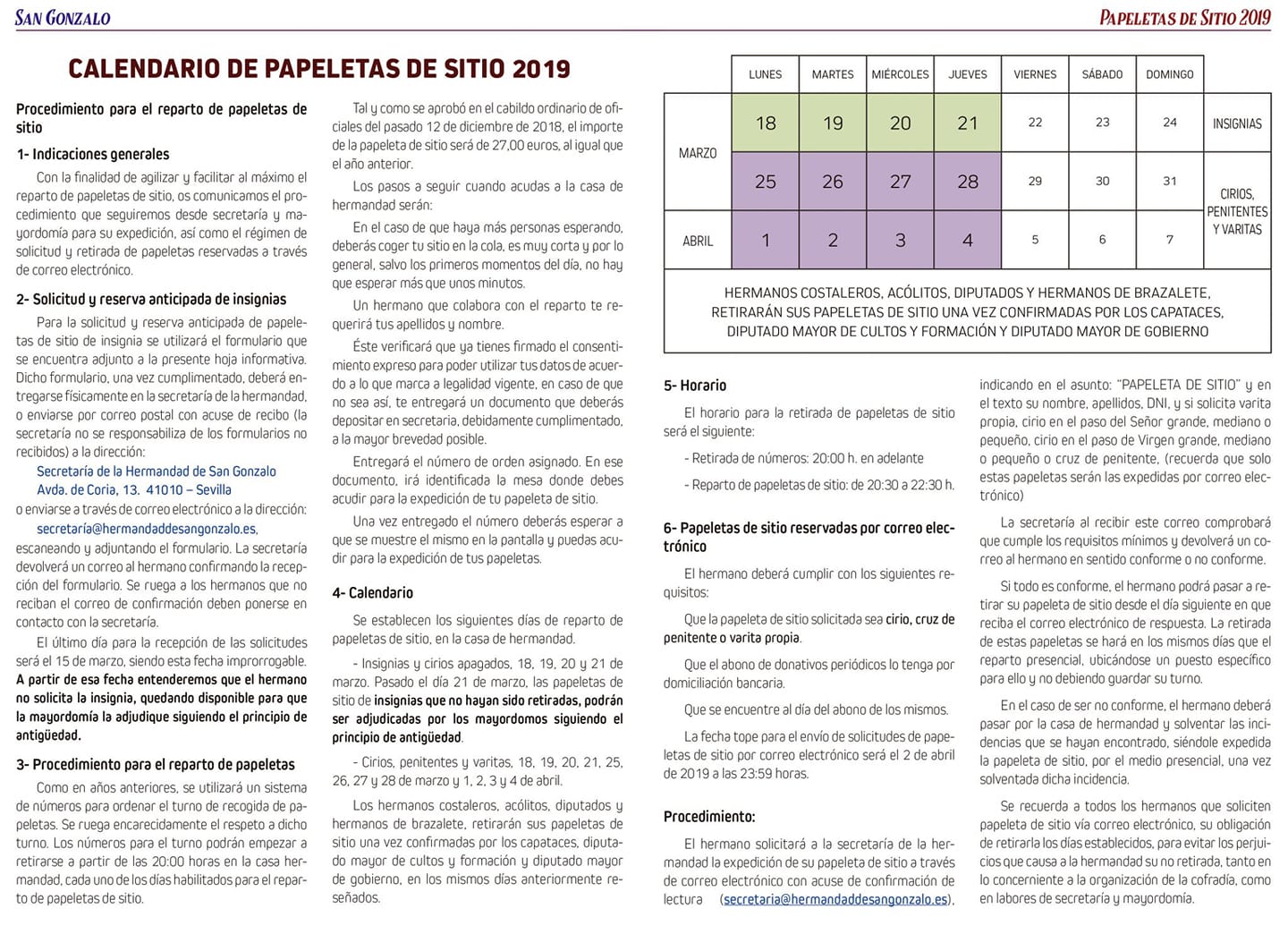 calendario de papeletas